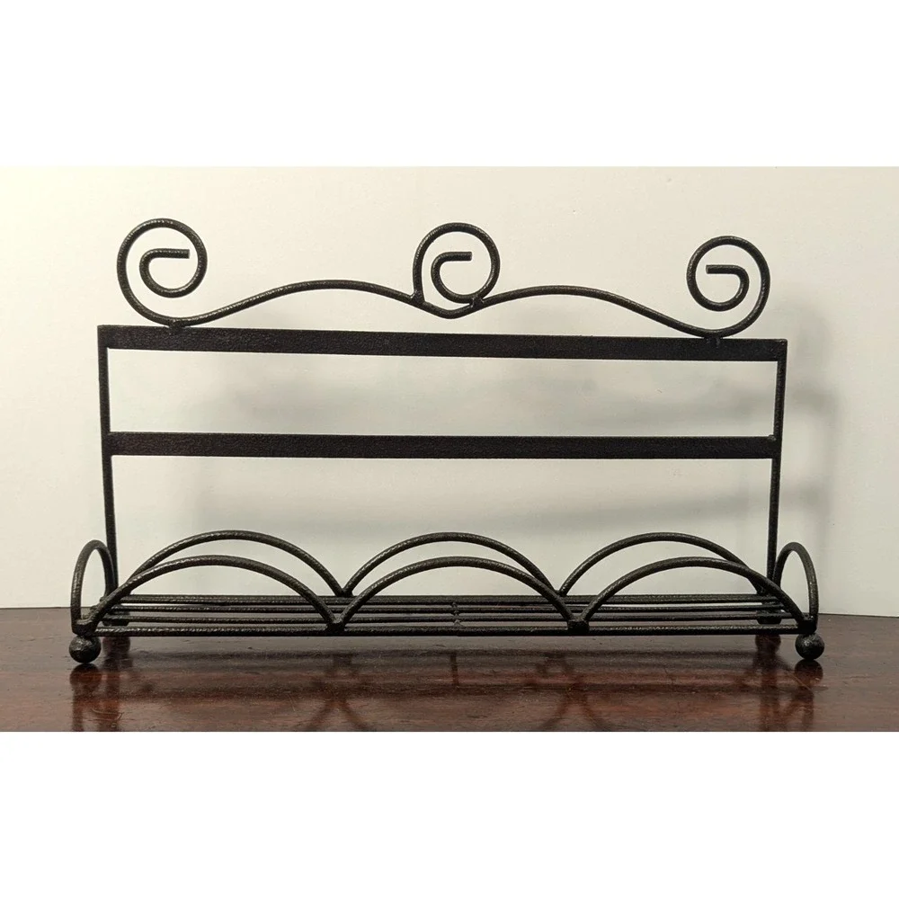 Black‎ Metal Scrollwork Wall Mounted Guest Towel Holder Bathroom Organizer